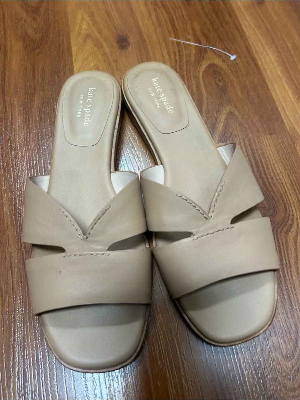 kate spade Neutral Beige Leather Double-Strap Slide Sandals